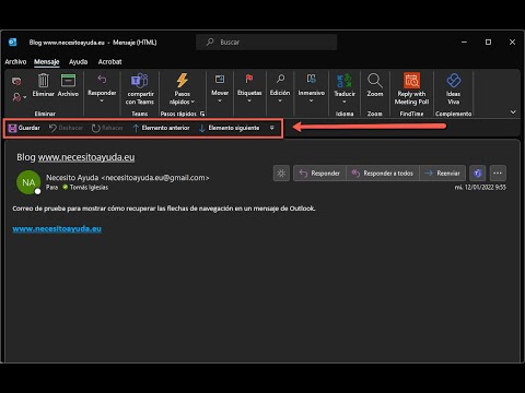 Dónde están las flechas de navegación de los emails de Outlook