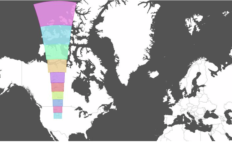 El verdadero tamaño de los países Estado de Wyoming proyectado